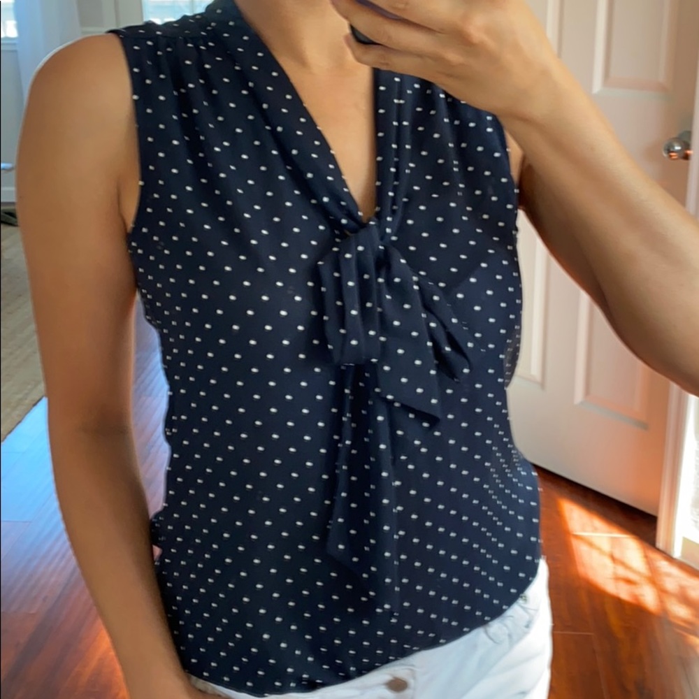 Navy Polka Dot Sleeveless Blouse